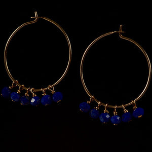Gold Hoop Earrings - Lapis
