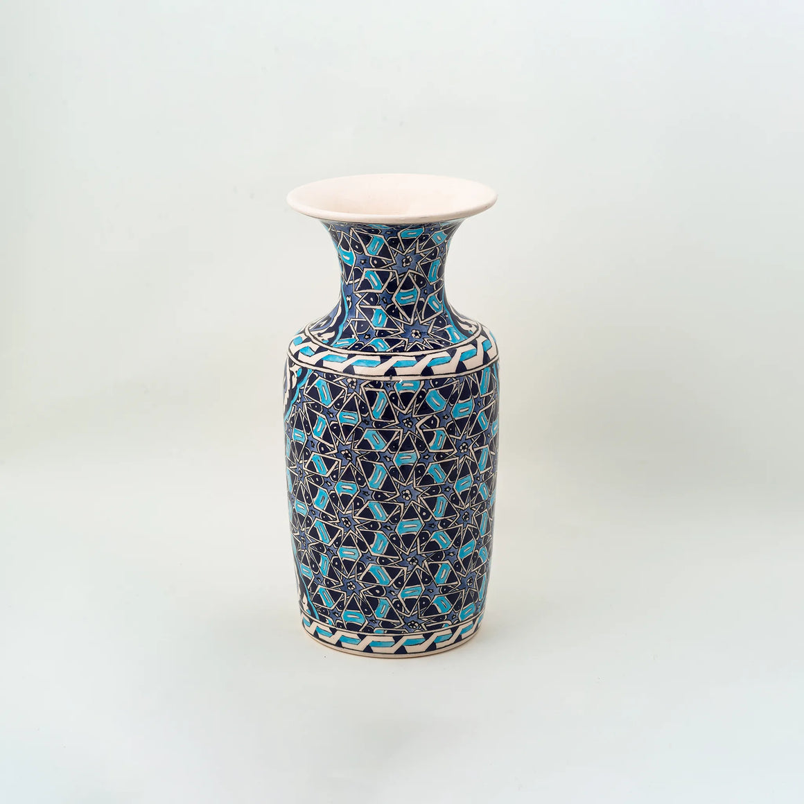 Vase - Blue & White Geometric Pattern