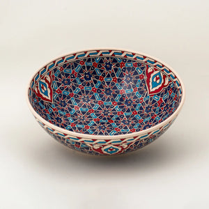 Bowl - Red, Blue & White Geometric Pattern