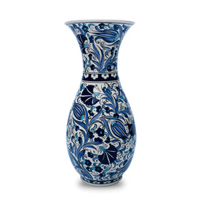 Medium Vase - White & Blue with Tulips