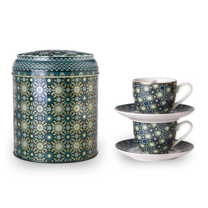 Tin Box With 2 Coffee Cups & Saucer - Andalusia