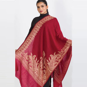 Geeta Embroidered Wool Shawl, Burgundy & Gold