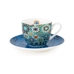 4 Coffee Cups & Saucer - Moucharabieh Blue