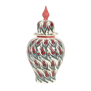 Medium Shah Cube Vase with Lid - Green & Red Floral