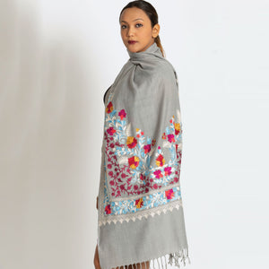 Karuna Embroidered Wool Shawl