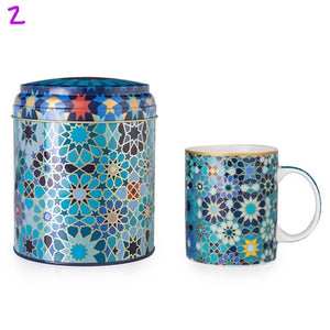 Tin Box with Mug - Blue Moucharabieh