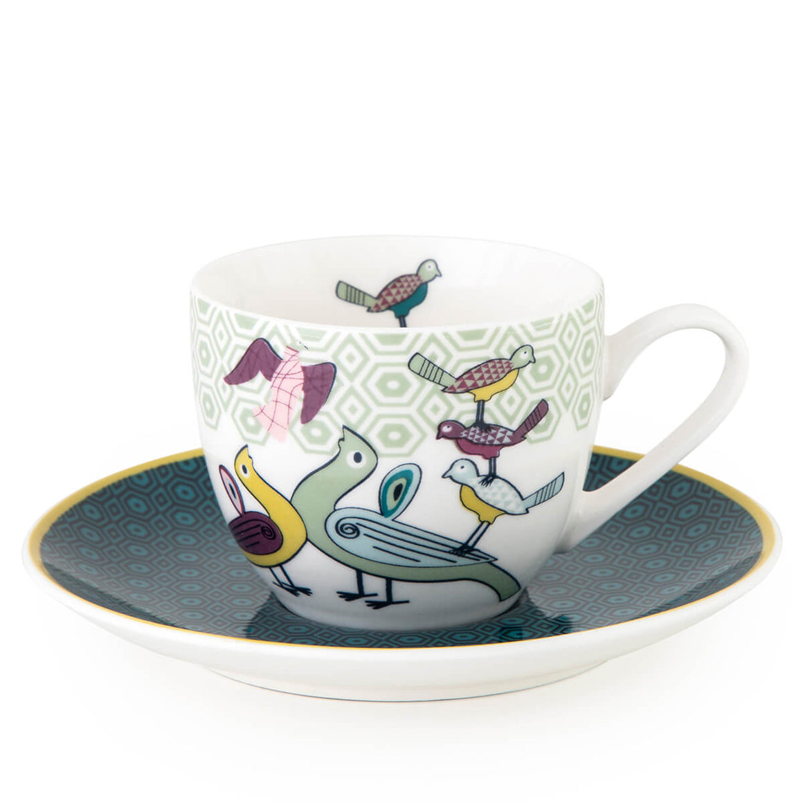4 Coffee Cups & Saucer - Birds of Paradise