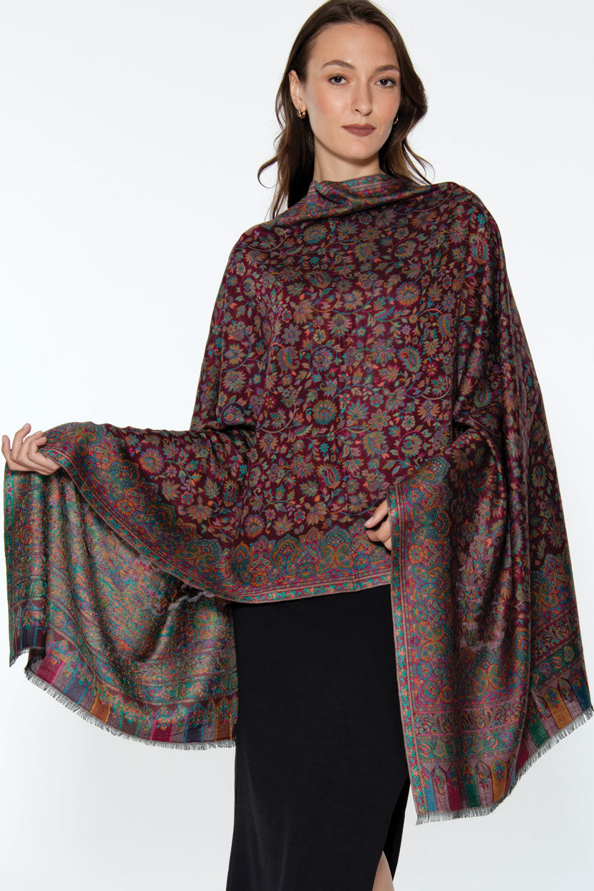 Jamevar Shawl, Plum Multi