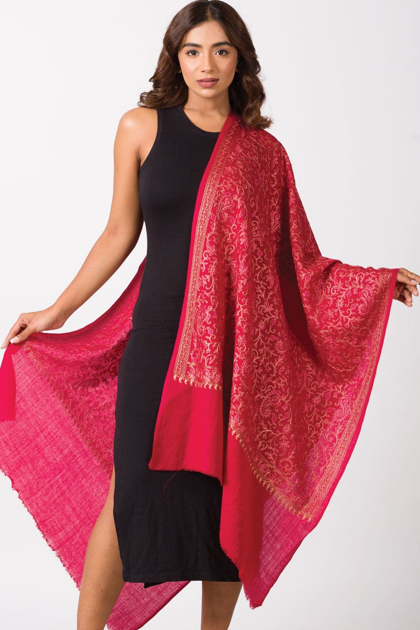 Paisley Embroidered Shawl-Ruby