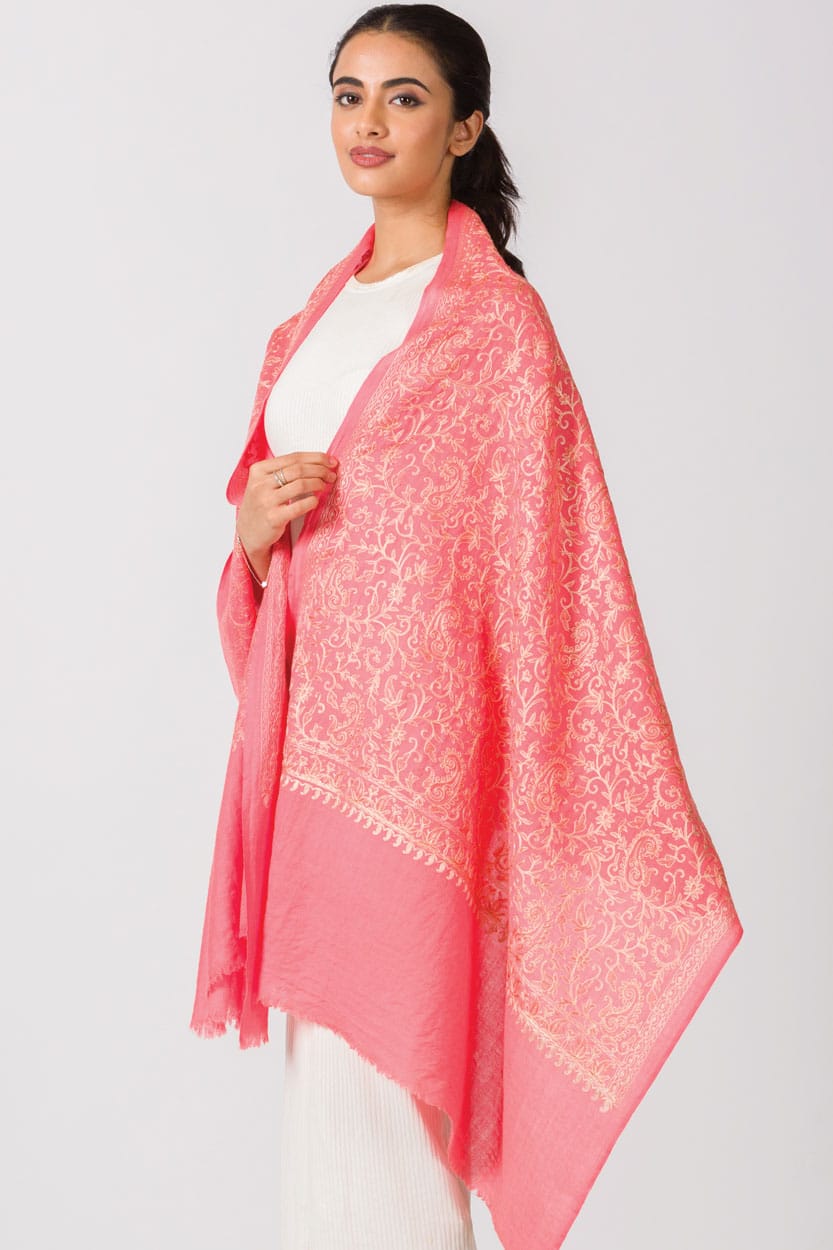 Paisley Embroidered Shawl-Pink Opal