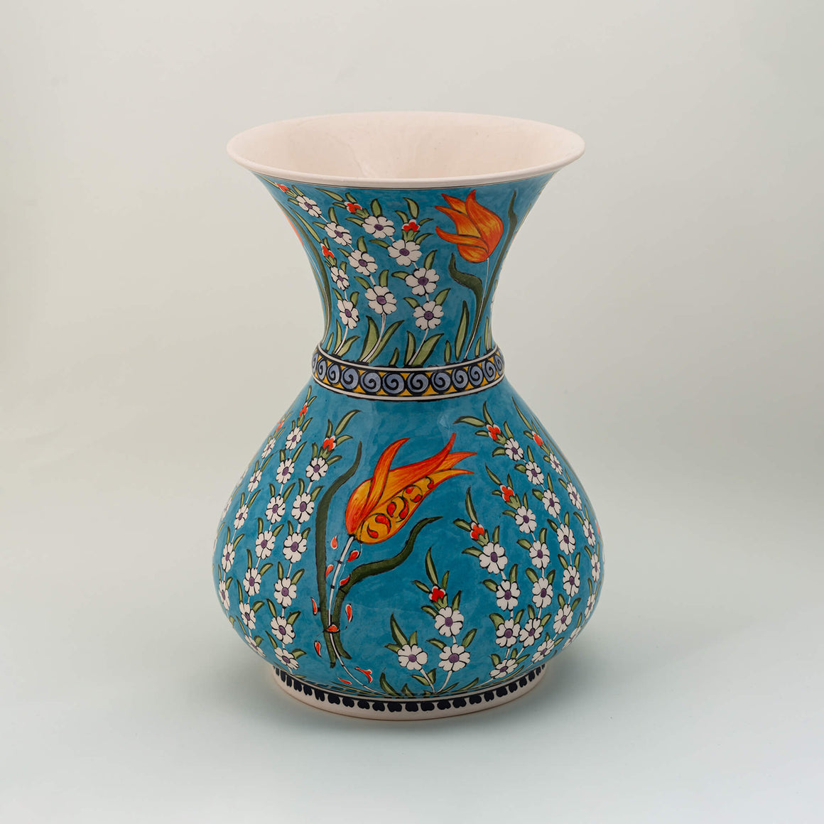 Large Vase - Baby Blue with Orange Tulip
