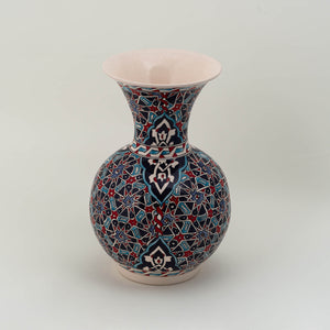 Medium Vase - Red, Blue & White Geometric Pattern
