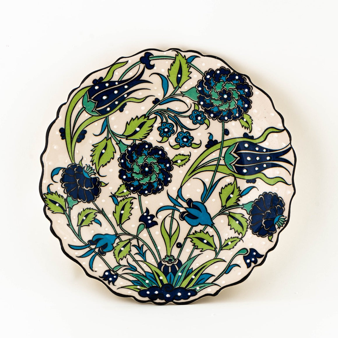 Iznik Plate - Blue, White & Green Floral Pattern