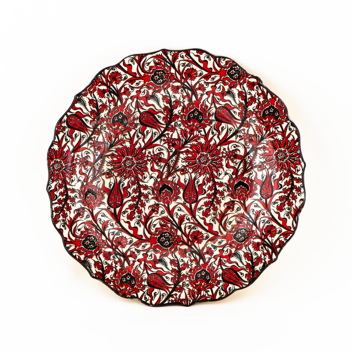 Iznik Plate -Red and Black Floral Pattern