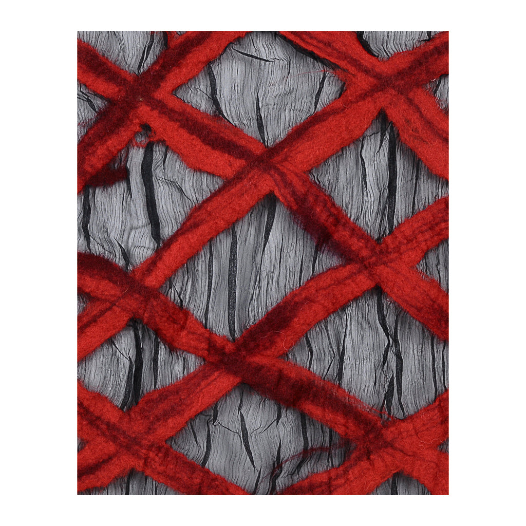 WOOL, CHIFFON & FELT SCARF- diamond braid pattern-Red