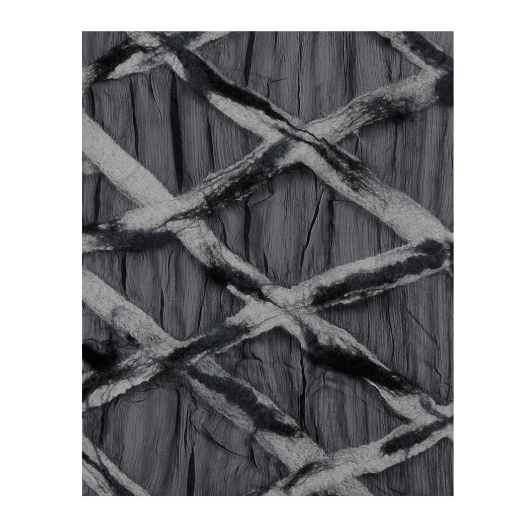 WOOL, CHIFFON & FELT SCARF- diamond braid pattern- White