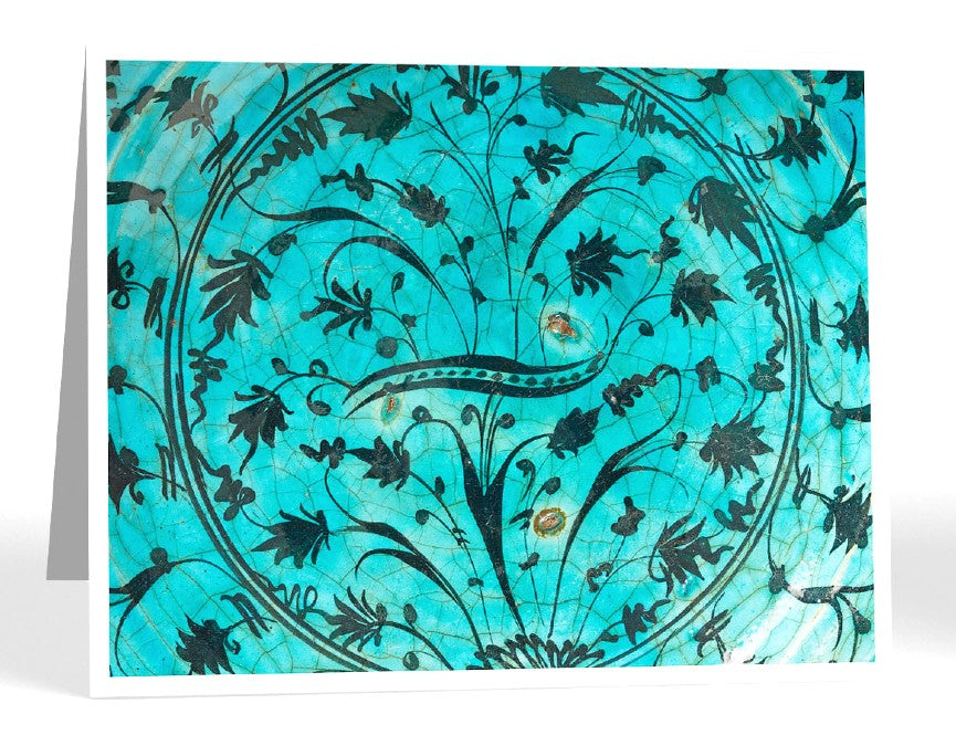 Notecard - AKM849 Dish with floral design-Turquoise