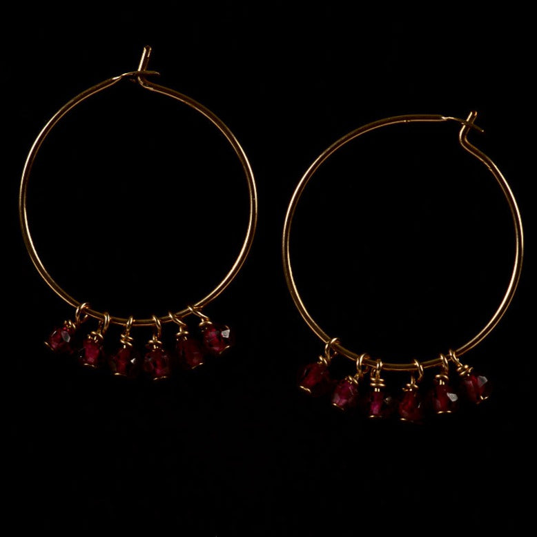 Gold Hoop Earrings - Garnet