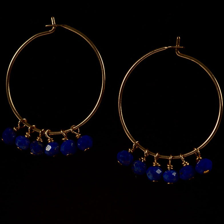 Gold Hoop Earrings - Lapis