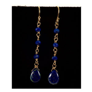 Azki Jewelry-Long dangle briolette earrings-Lapis Lazuli