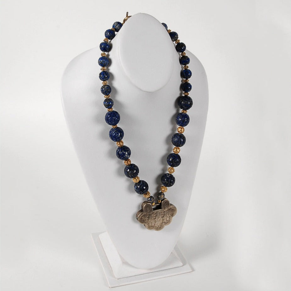 Carved Lapis Bead - Necklace