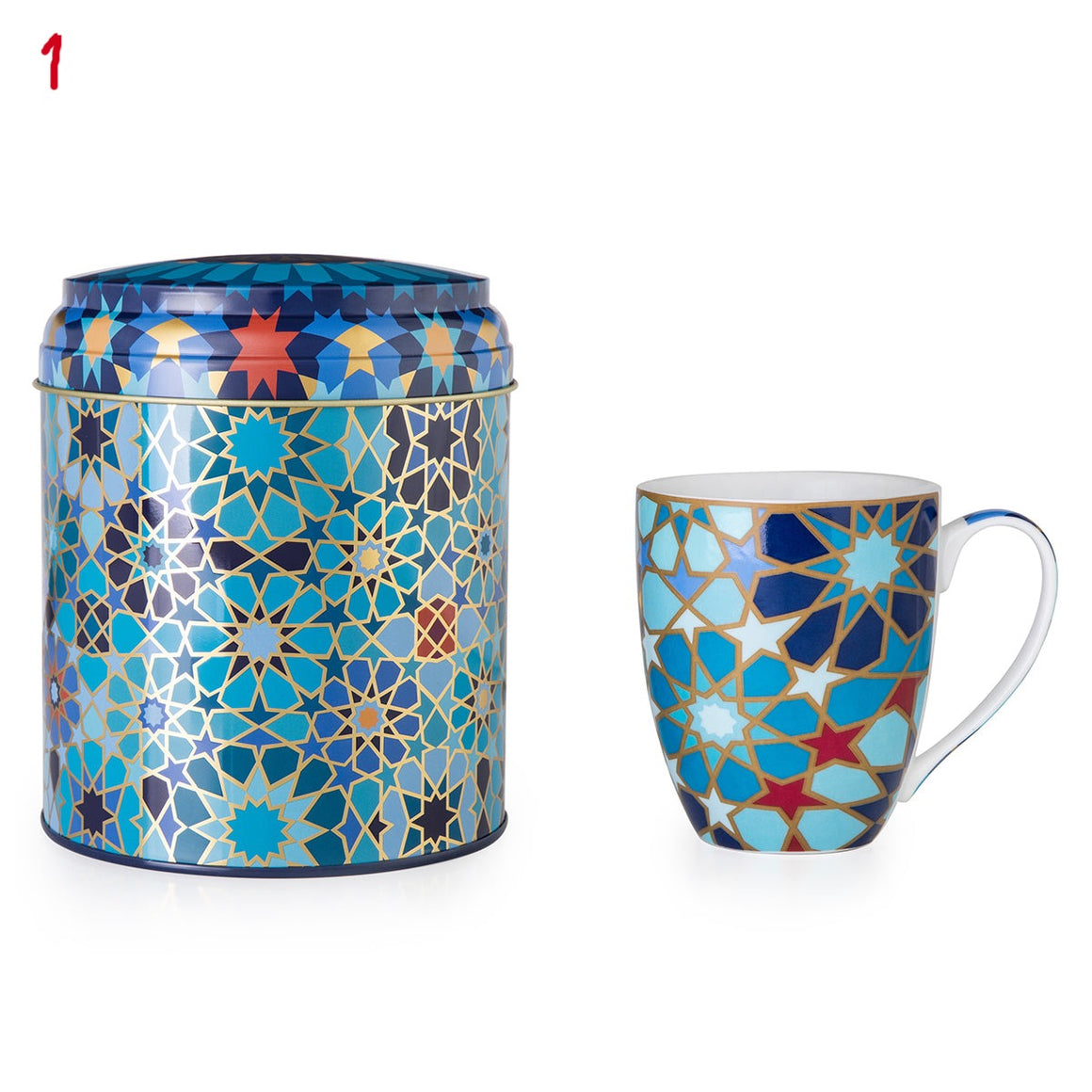 Tin Box with Mug - Blue Moucharabieh