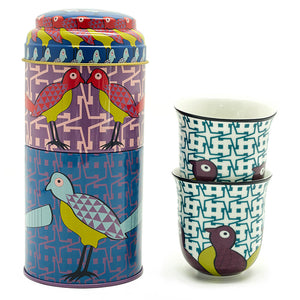 Tin Box With 2 Coffee Cups - Birds of Paradise