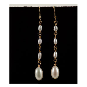 Azki Jewelry-Long dangle earrings-White Pearls