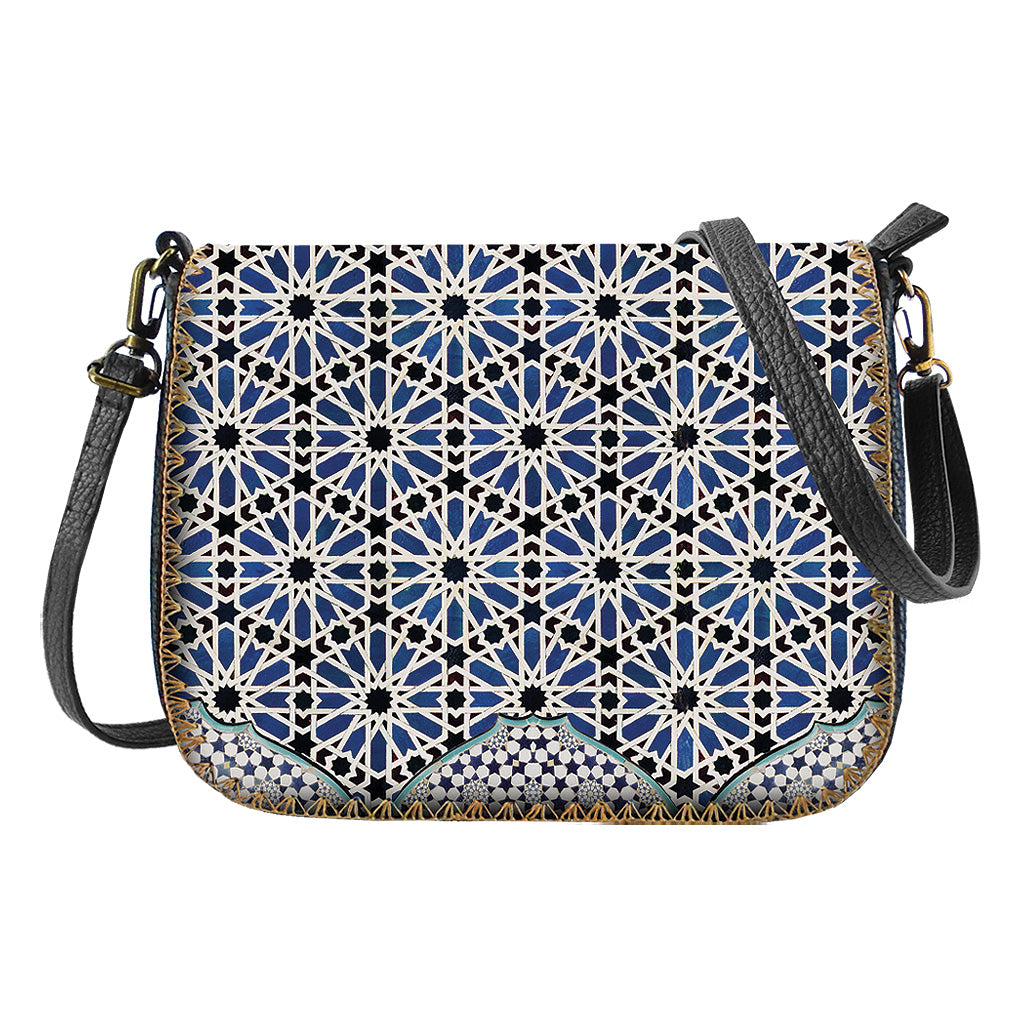Crossbody Bag-Moroccan Pattern Bori Bag (Blue/Black Geometric Pattern)